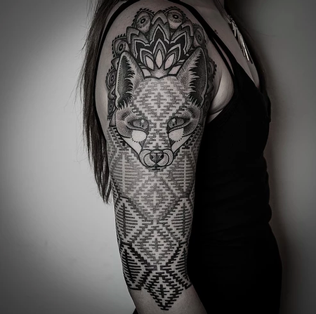 Tattoos - blackwork dotwork fox - 129697